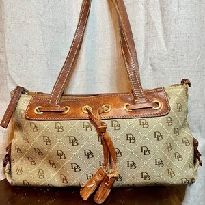 DOONEY & BOURKE Brown Signature Fabric & Leather Purse with Tassels, Pre-owned.